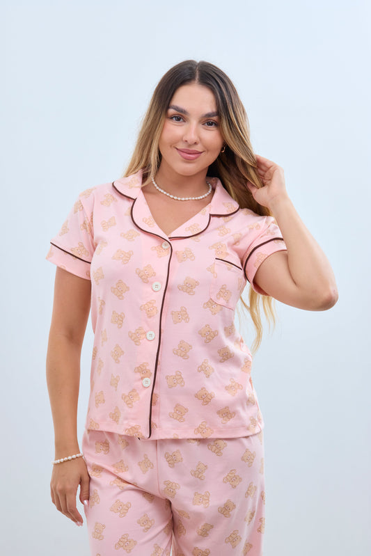 Pijama Caricia Pantalón y Camisa Manga Corta - Melón