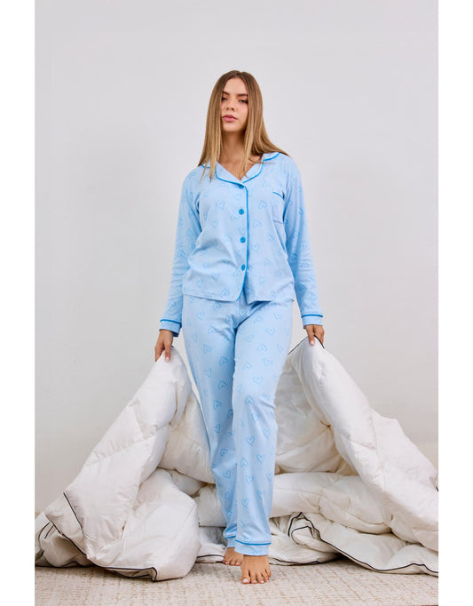 Pijama Celestine Pantalón y Camisa Manga Larga - Celeste