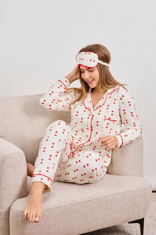 Pijama Amour - Pantalón y Camisa Manga Larga - Crema